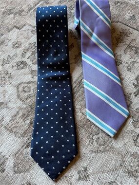 Forsyth Men’s Necktie Lot of 2 Navy Polka Dot & Purple Blue Striped Dress Ties